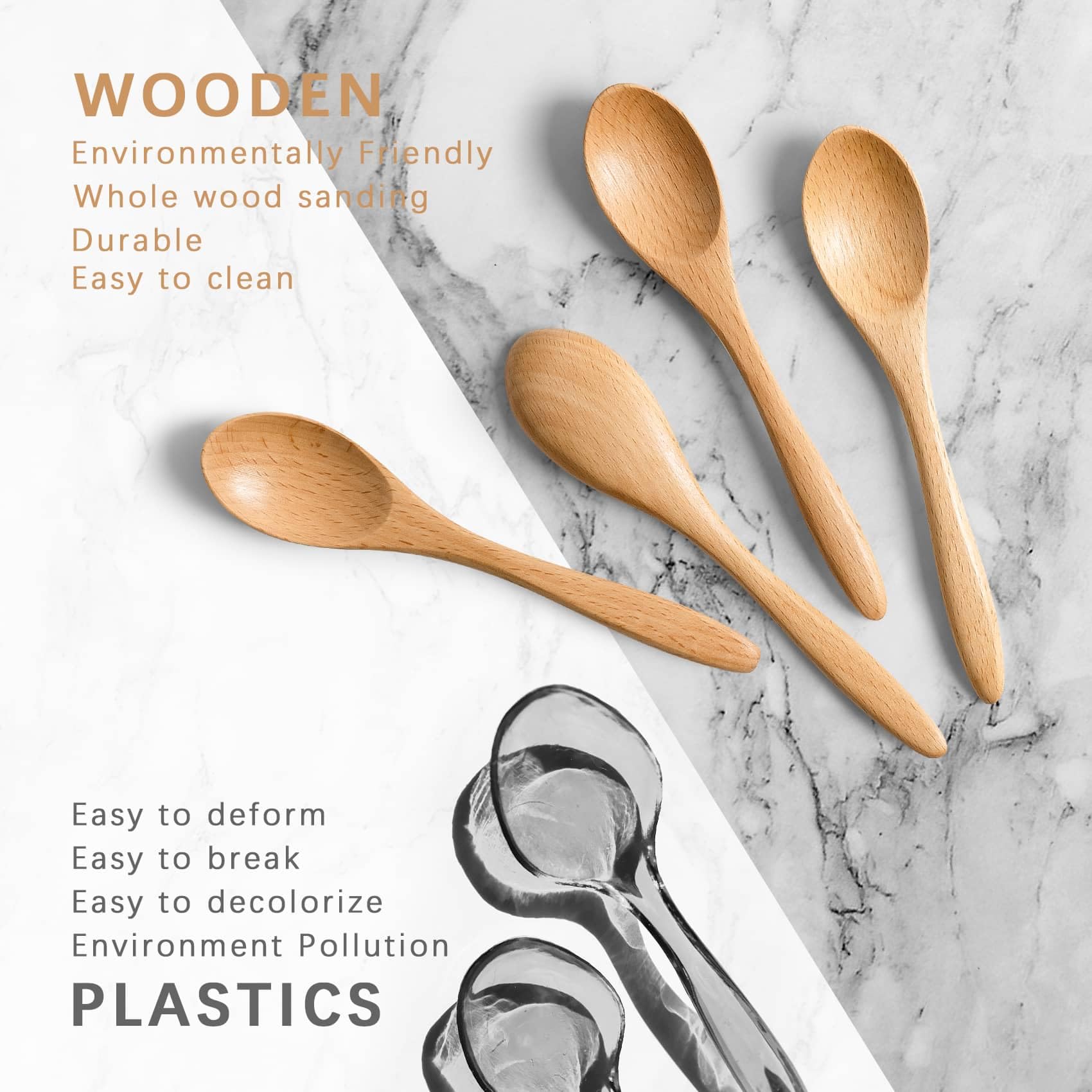 7 PCS Small Wooden Spoons, 5.8 Inch Honey Spoons for Tea, Hardwood Wooden Honey Teaspoon for Coffee, Little Tiny Wood Spoons, Bamboo Table Spoon for stirring, Wooden Spoons for Utensils Set