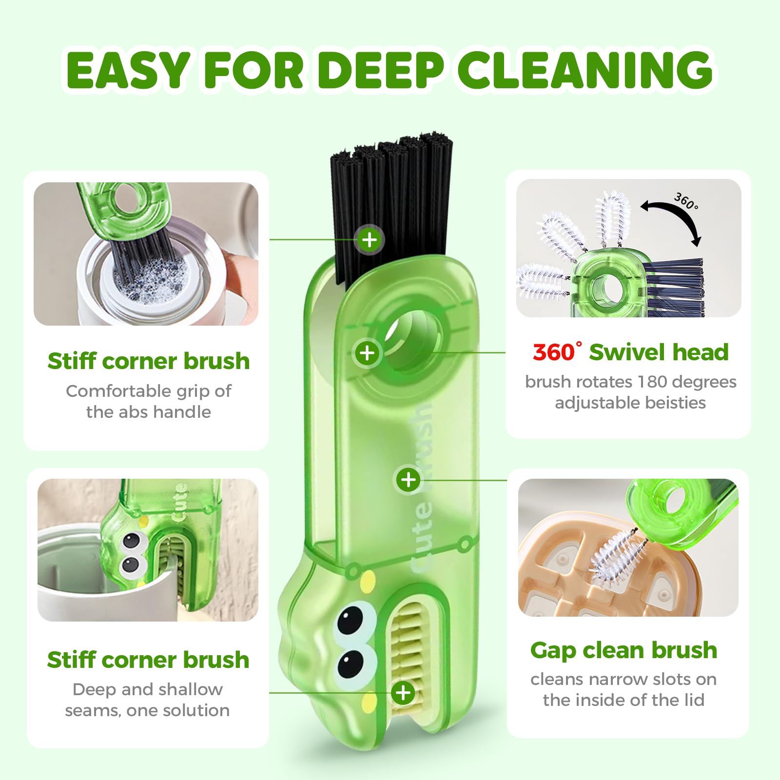 3 in 1 Cup Lid Cleaning Brush, 2024 Multifunctional Crevice Portable Cup Lid Cleaning Brush for Bottle Gap Tight Spaces Cup (B-Green)