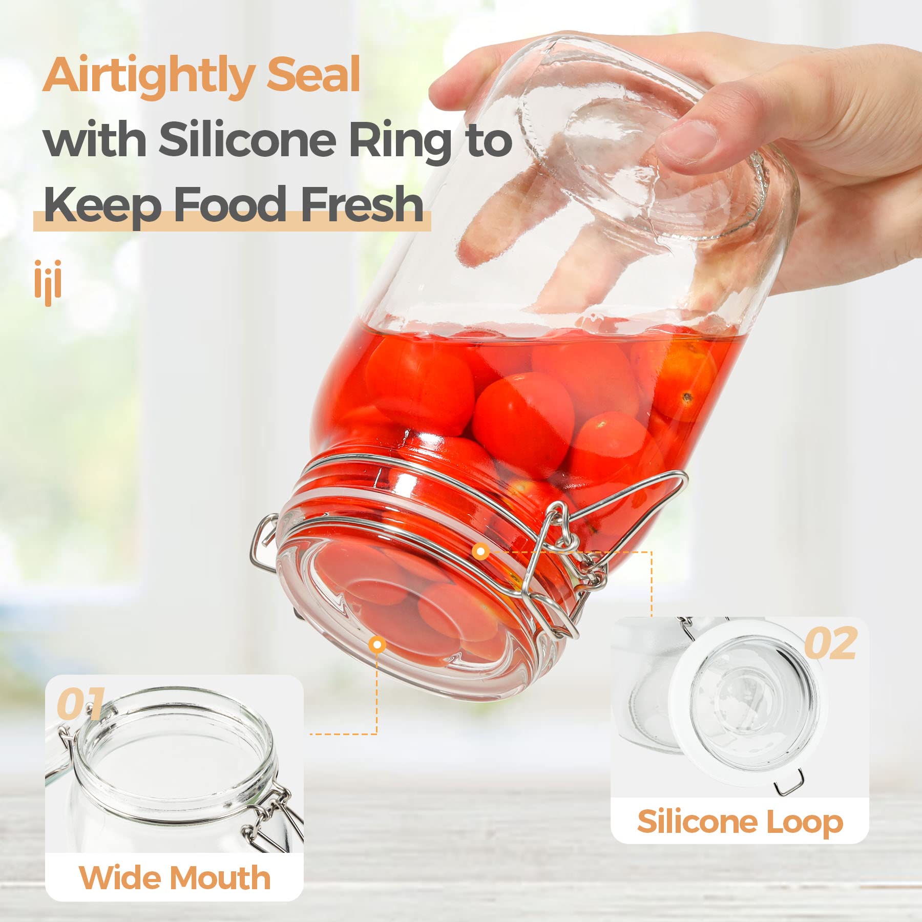 ComSaf Large Glass Jars with Lid 64 oz, Large Mason Jars Set of 3, Glass Canisters with Airtight Lids, Half Gallon Canning Jar with Seal Wire Clip Fastening for Kitchen, Pickle, Flour, Sugar, Cereal