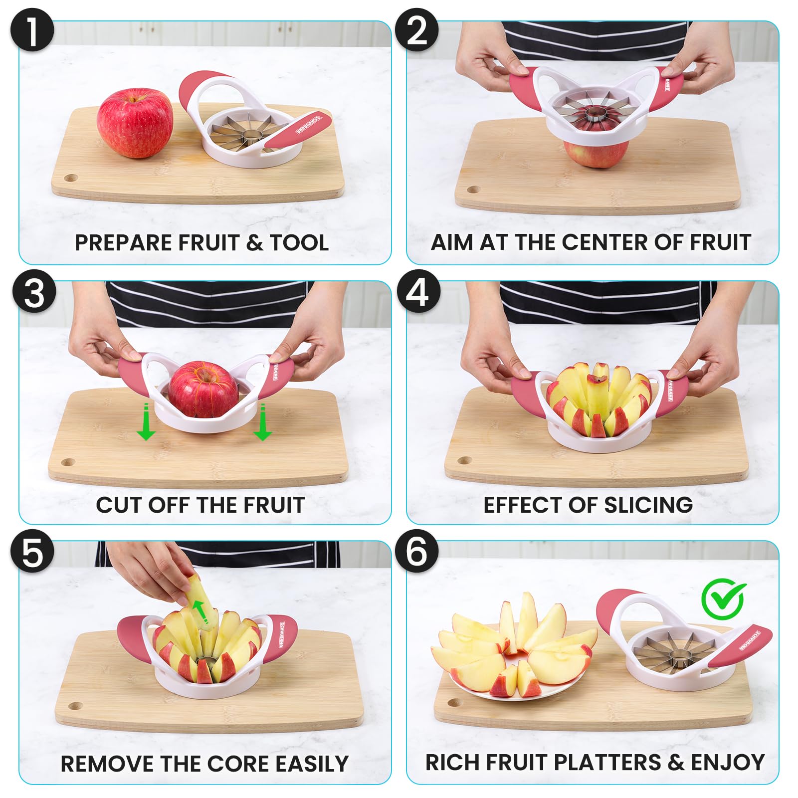 SCHVUBENR 4.72 Inch Large Apple Slicer with 12 Blades - Professional Apple Cutter - Stainless Steel Apple Corer - Sharp Apple Slicer and Corer - Apple Corer Tool - Dishwasher Safe(Black)