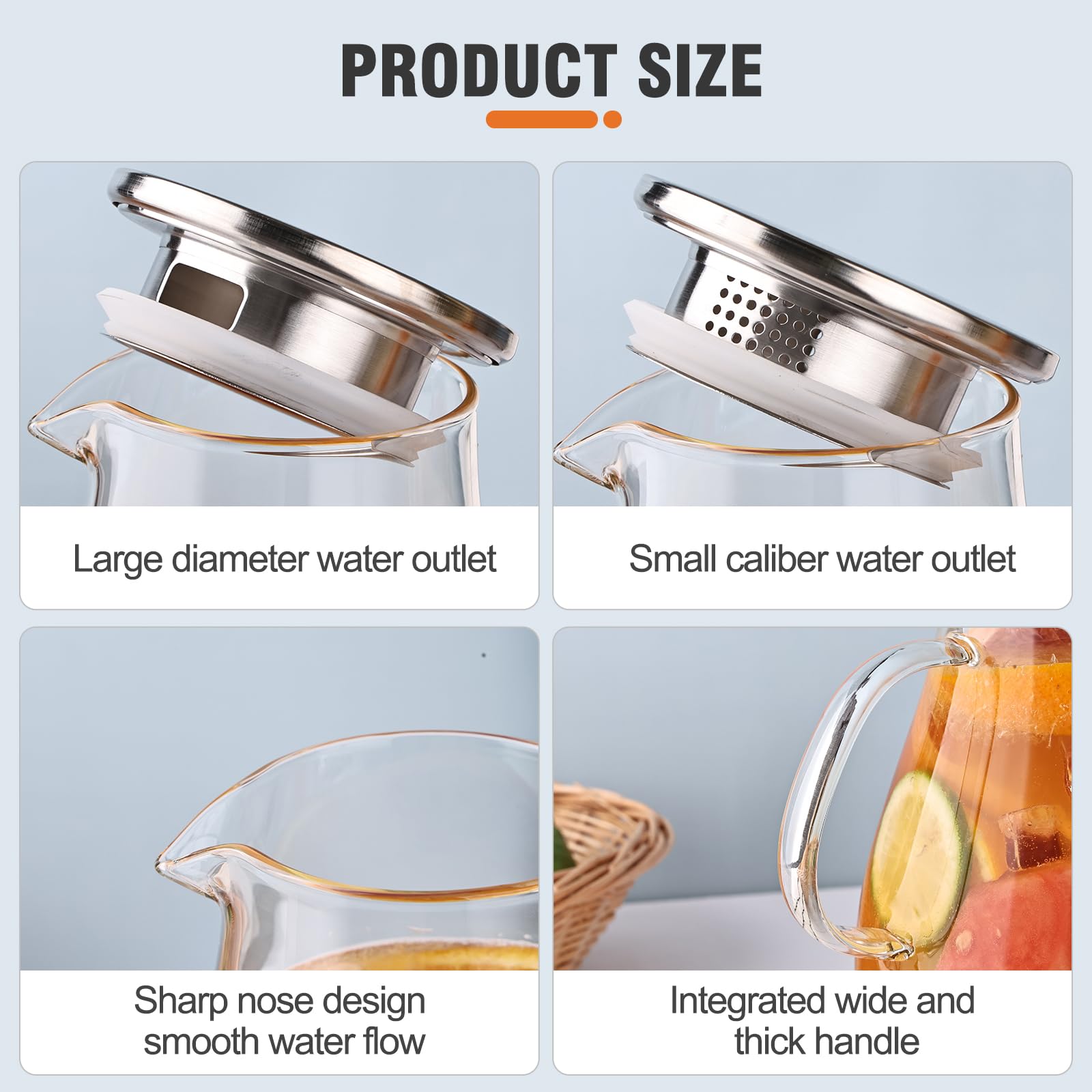 Set of 2 Glass Pitcher with Lid,2 Quart (64 oz / 1.9 Liter) Leak Proof,Glass Water Jugs, BPA-Free,Microwave & Dishwasher Safe Pitcher,Sun & Iced Tea, Sangria,Cold Brew Coffee & More