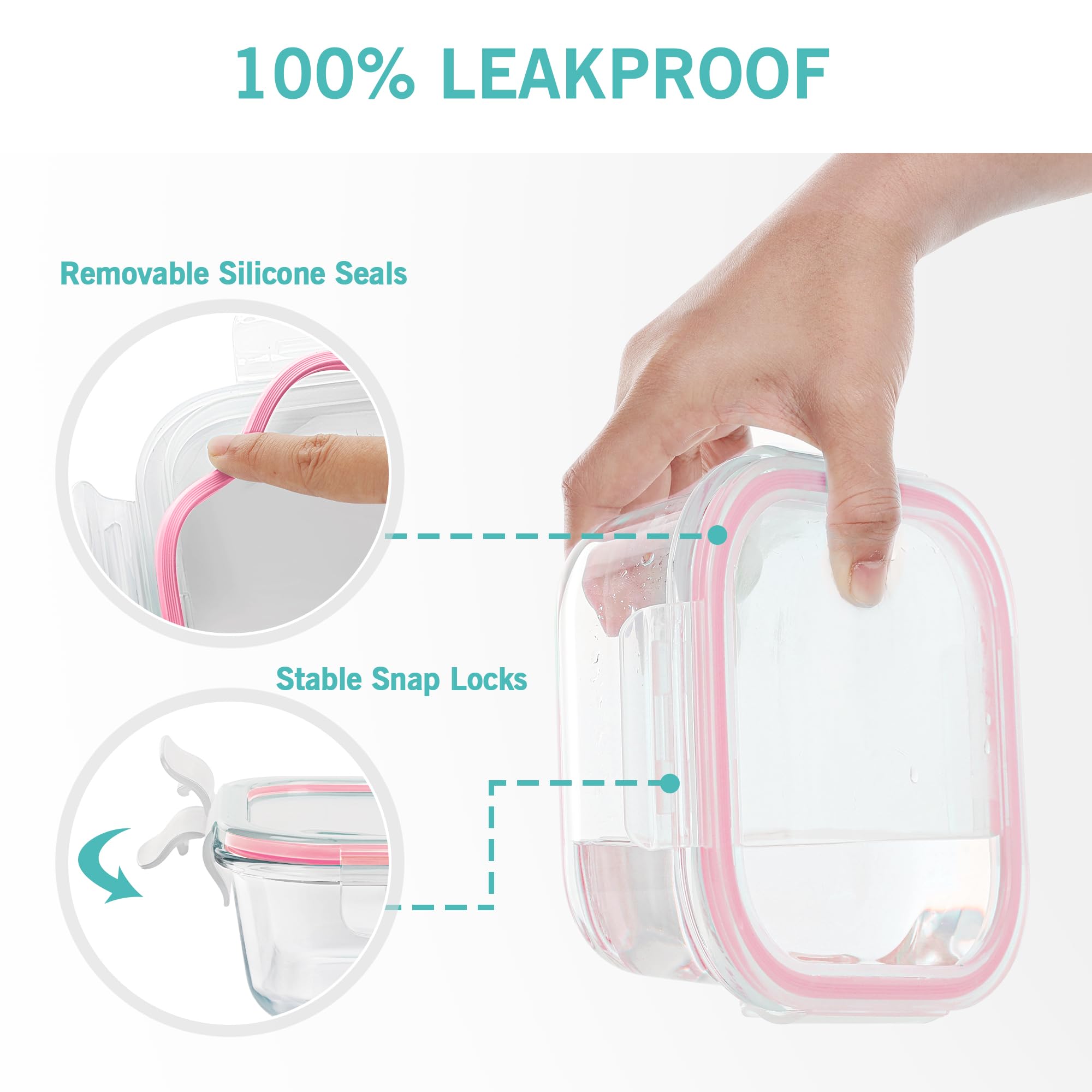 Vtopmart 8 Pack Glass Food Storage Containers with Airtight Lids, Glass Meal Prep Containers, Lunch Office Meal for Microwave, Oven, Freezer and Dishwasher, BPA Free