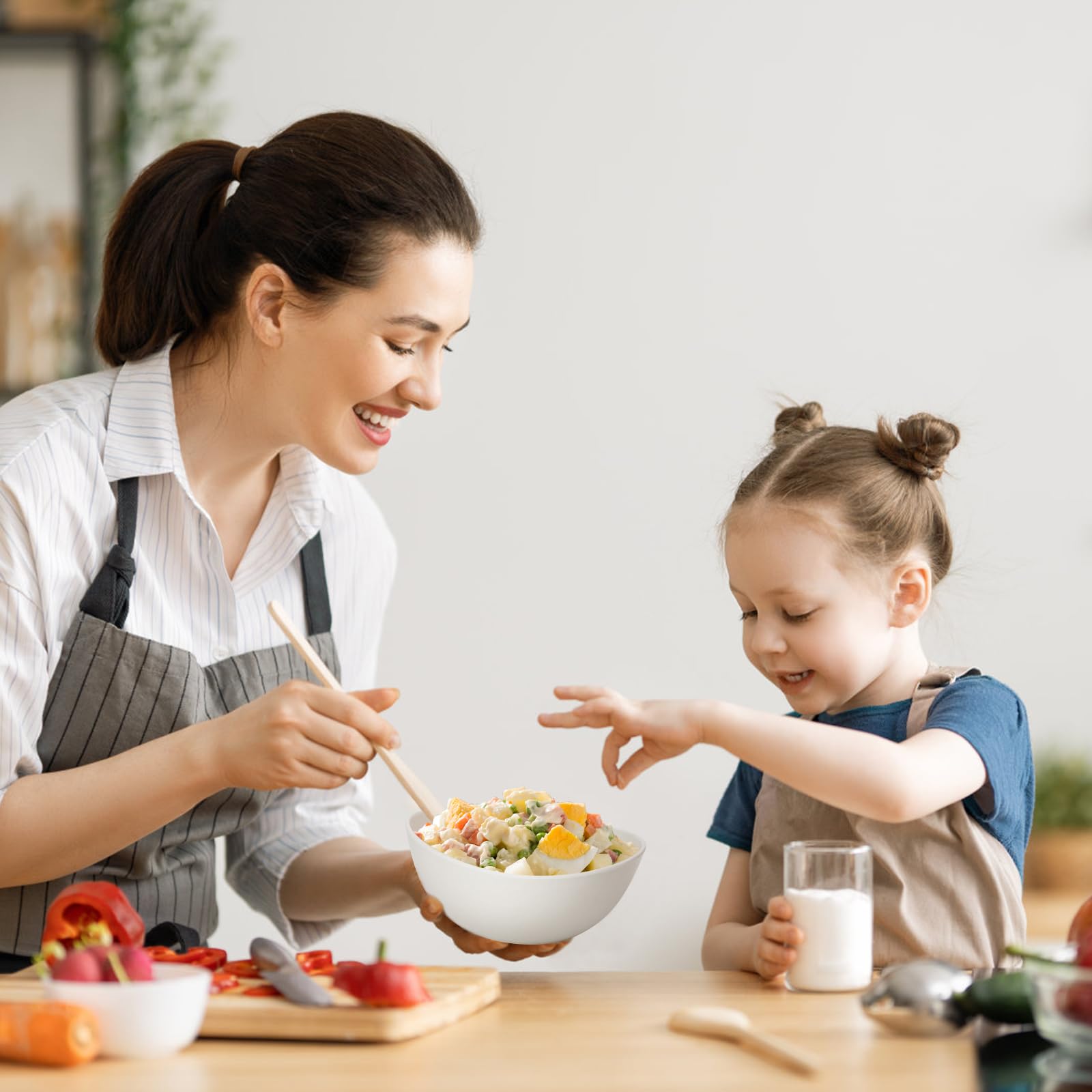 9.6'' Serving Bowls, 84oz Bamboo Fiber Salad Bowl Set of 4, Deep Serving Bowls Set, Large Oval Individual Bowls for Eating Salad/Pasta/Cereal/Pho, Ideal for Home & Restaurant (Matte White)