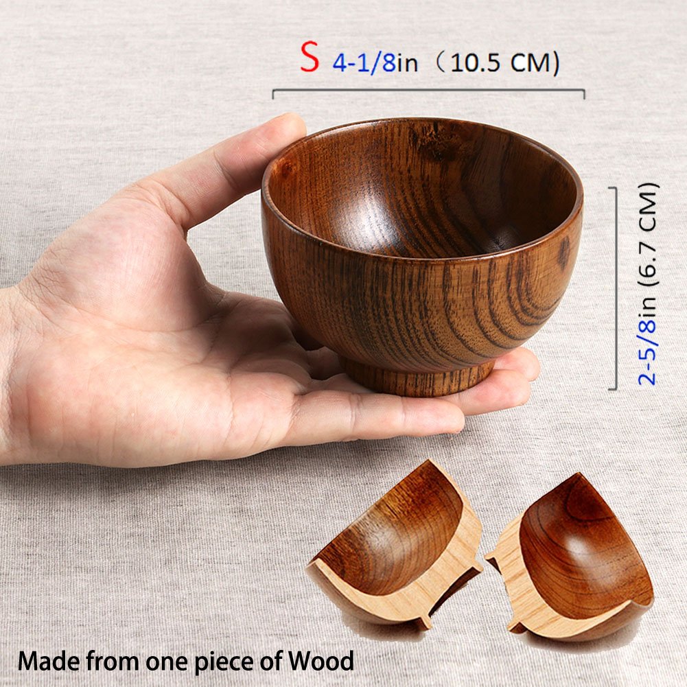Handmade Wood Bowl, Mug, for Rice, Soup, Dip, Coffee, Tea, Decoration (4PCS Jujube Bowls, M: 4.5'' Dia x 2.6'' High)