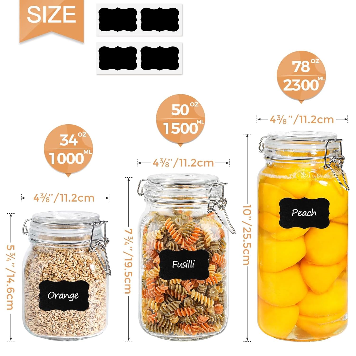ComSaf Large Glass Jars with Lid 64 oz, Large Mason Jars Set of 3, Glass Canisters with Airtight Lids, Half Gallon Canning Jar with Seal Wire Clip Fastening for Kitchen, Pickle, Flour, Sugar, Cereal