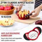 SCHVUBENR 4.72 Inch Large Apple Slicer with 12 Blades - Professional Apple Cutter - Stainless Steel Apple Corer - Sharp Apple Slicer and Corer - Apple Corer Tool - Dishwasher Safe(Black)