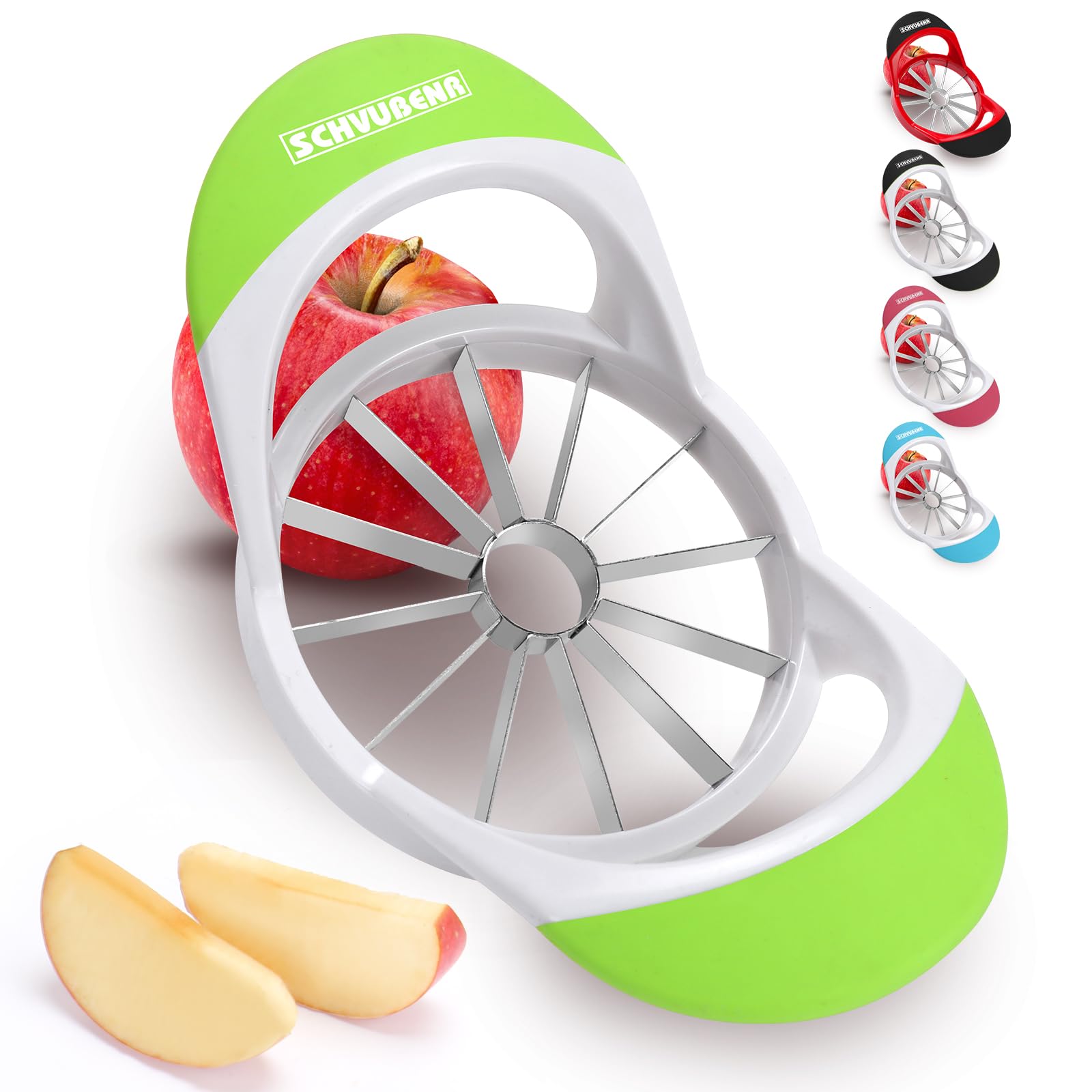 SCHVUBENR 4.72 Inch Large Apple Slicer with 12 Blades - Professional Apple Cutter - Stainless Steel Apple Corer - Sharp Apple Slicer and Corer - Apple Corer Tool - Dishwasher Safe(Black)