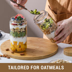 NETANY 4-pack 16oz Glass jars with Airtight Lids, Overnight Oats Containers with Bamboo Lids, Wide mouth Mason Salad jars, Glass Food Storage Containers for Snacks Yogurt Spice Sugar