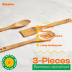 Riveira Premium Brown Bamboo Wooden Spoons for Cooking Set of 9 – Premium Brown Bamboo Wooden Cooking Utensils, Wooden Spatula, Wooden Spoon - Premium Quality Wooden Utensil Set for Non-Toxic Cooking