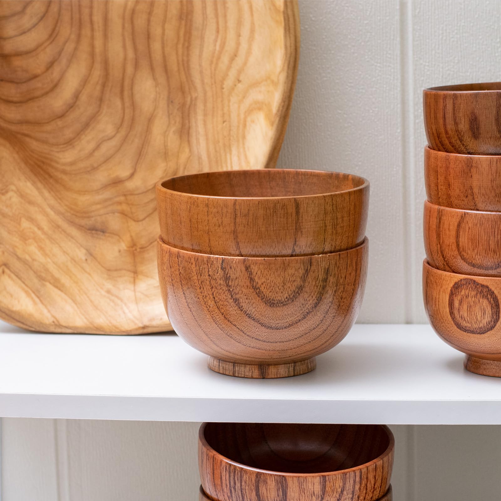 Handmade Wood Bowl, Mug, for Rice, Soup, Dip, Coffee, Tea, Decoration (4PCS Jujube Bowls, M: 4.5'' Dia x 2.6'' High)