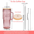 ANOTION Glass Cups with Lids and Straws - 40 Oz Tumbler with Handle and Straw Glass Water Bottles Drinking Glasses with Straws Iced Coffee Cups Travel Coffee Mug Smoothie Tumbler