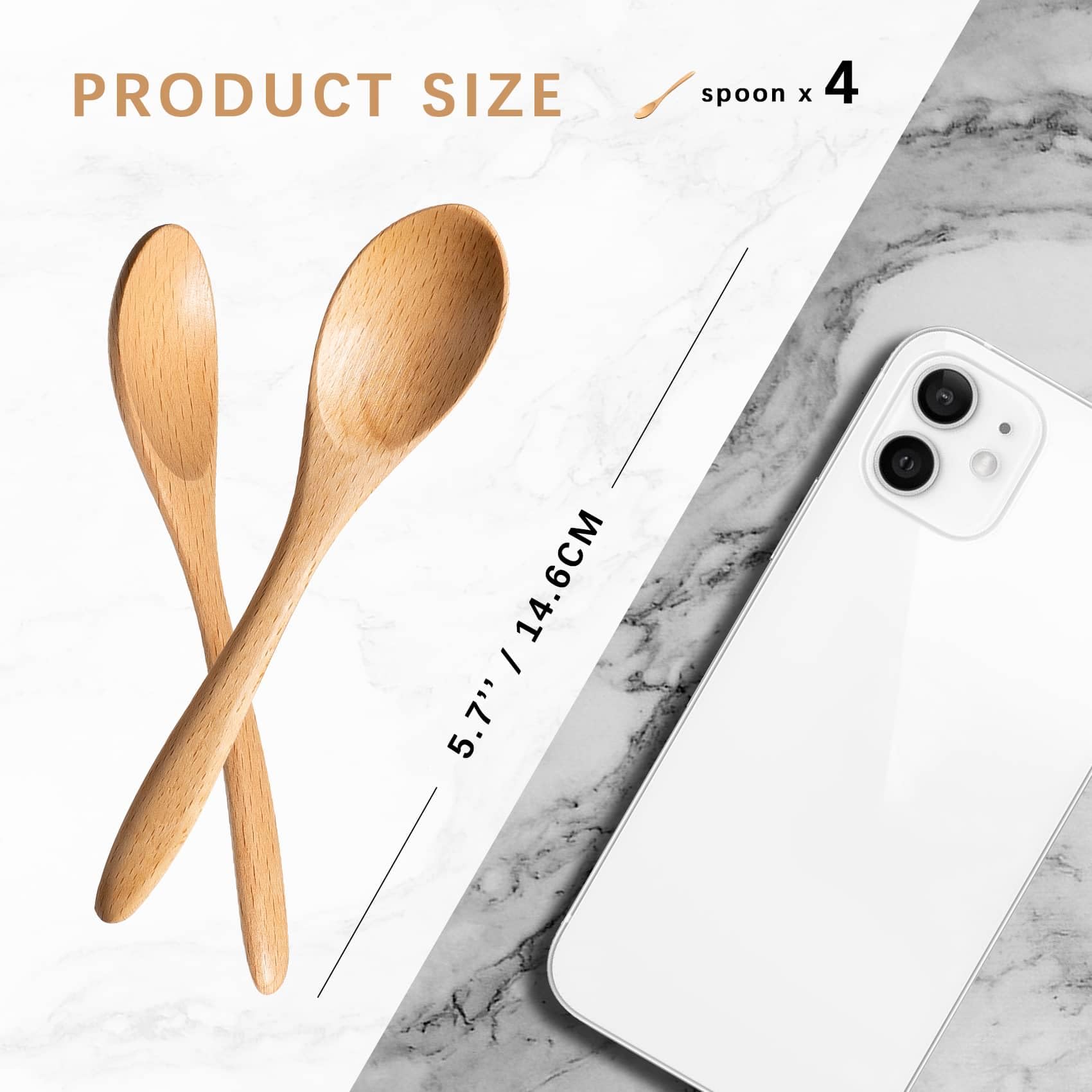 7 PCS Small Wooden Spoons, 5.8 Inch Honey Spoons for Tea, Hardwood Wooden Honey Teaspoon for Coffee, Little Tiny Wood Spoons, Bamboo Table Spoon for stirring, Wooden Spoons for Utensils Set