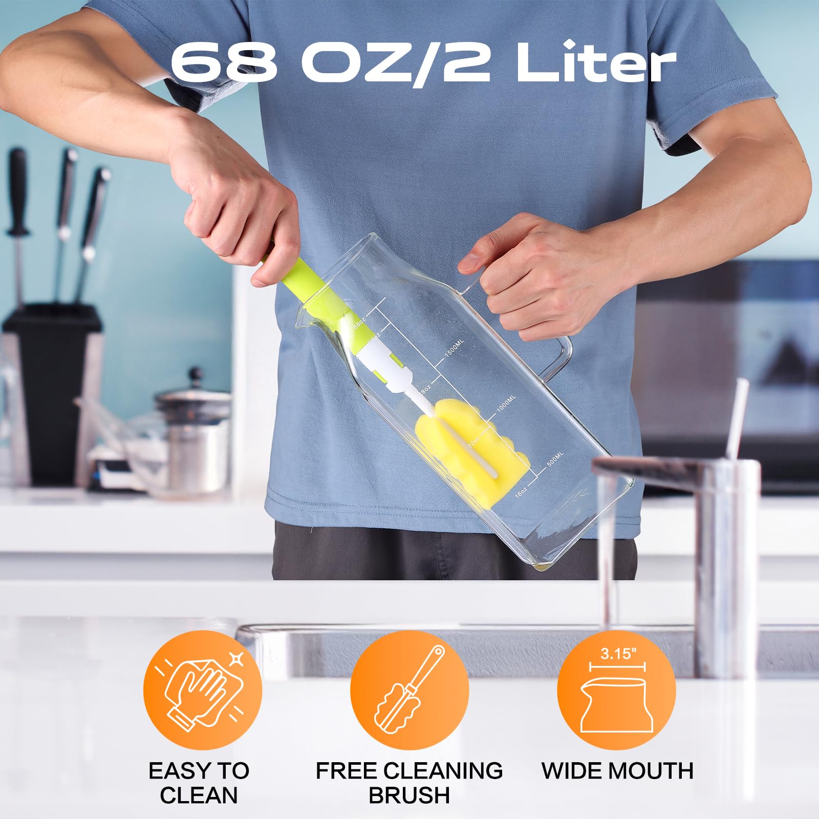 1 Gallon 128oz Glass Pitcher, Water Pitcher with Lid and Spout, Glass Carafe for Hot/Cold Drink, Water Jug for Iced Tea, Coffee, Juice, Milk, Beverage (Extra-Wide Mouth)