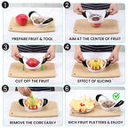 SCHVUBENR 4.72 Inch Large Apple Slicer with 12 Blades - Professional Apple Cutter - Stainless Steel Apple Corer - Sharp Apple Slicer and Corer - Apple Corer Tool - Dishwasher Safe(Black)