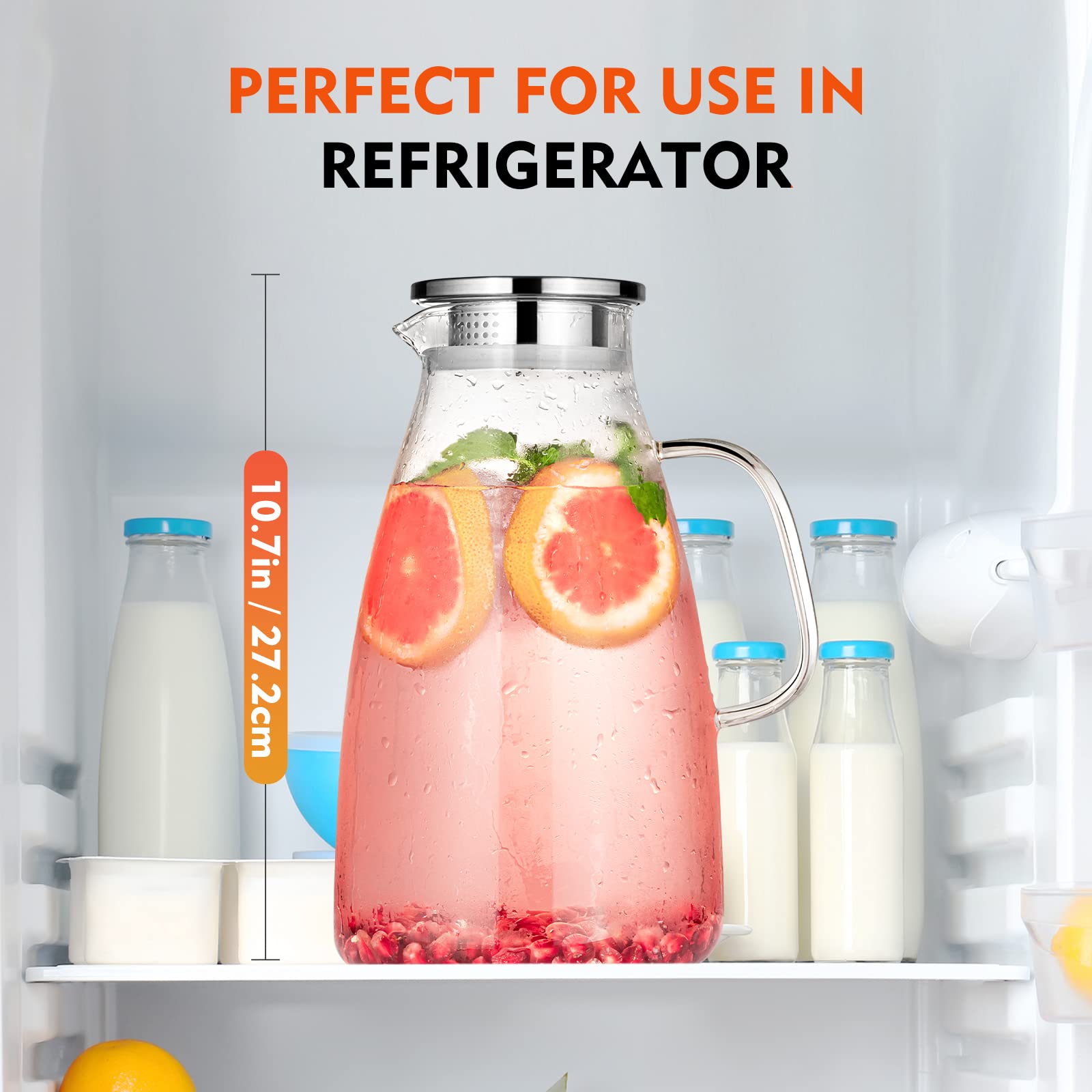 1 Gallon 128oz Glass Pitcher, Water Pitcher with Lid and Spout, Glass Carafe for Hot/Cold Drink, Water Jug for Iced Tea, Coffee, Juice, Milk, Beverage (Extra-Wide Mouth)