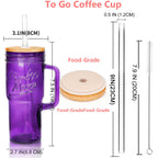 ANOTION Glass Cups with Lids and Straws - 40 Oz Tumbler with Handle and Straw Glass Water Bottles Drinking Glasses with Straws Iced Coffee Cups Travel Coffee Mug Smoothie Tumbler
