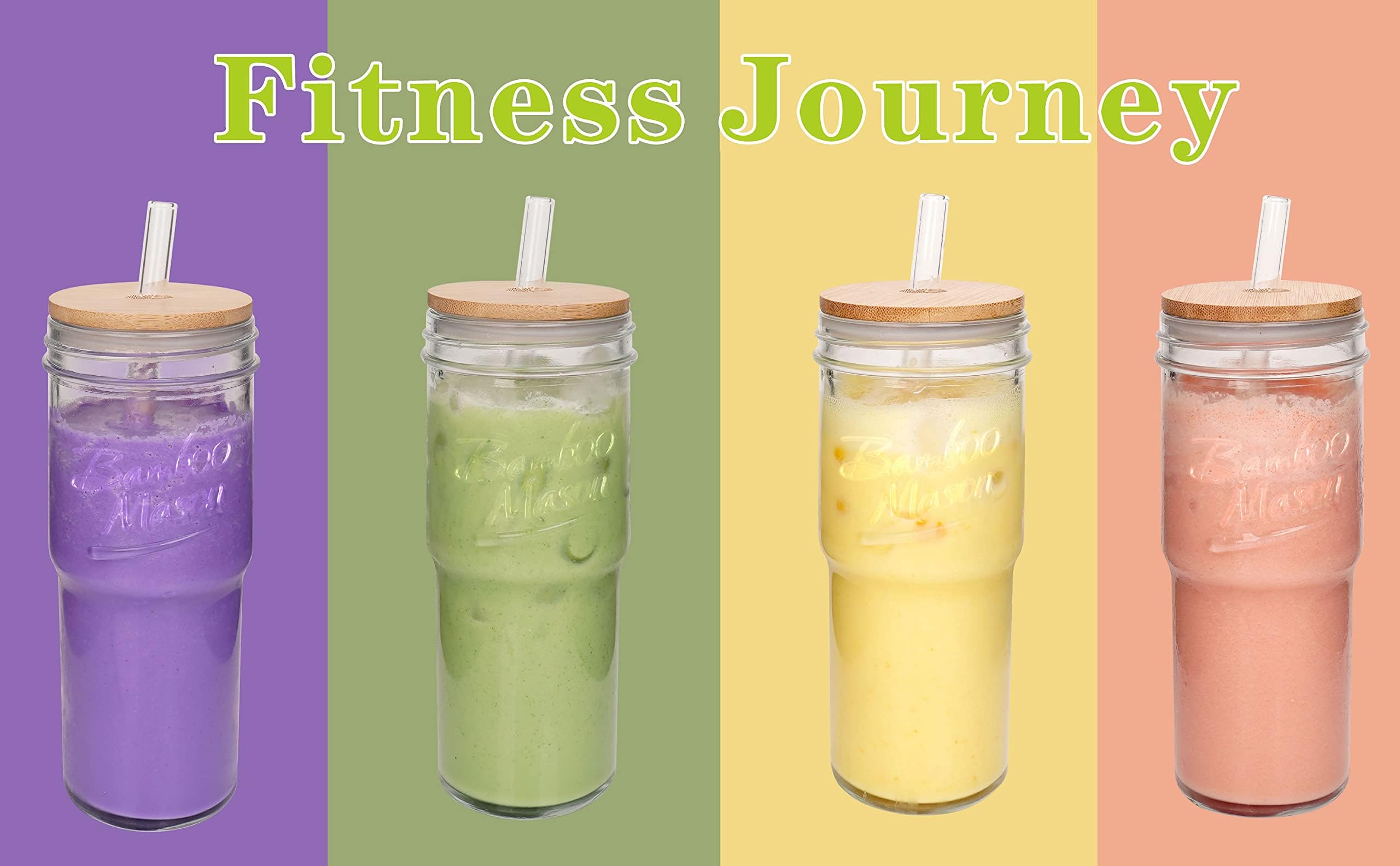 ANOTION Glass Cups with Lids and Straws - 40 Oz Tumbler with Handle and Straw Glass Water Bottles Drinking Glasses with Straws Iced Coffee Cups Travel Coffee Mug Smoothie Tumbler