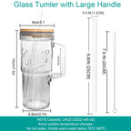 ANOTION Glass Cups with Lids and Straws - 40 Oz Tumbler with Handle and Straw Glass Water Bottles Drinking Glasses with Straws Iced Coffee Cups Travel Coffee Mug Smoothie Tumbler