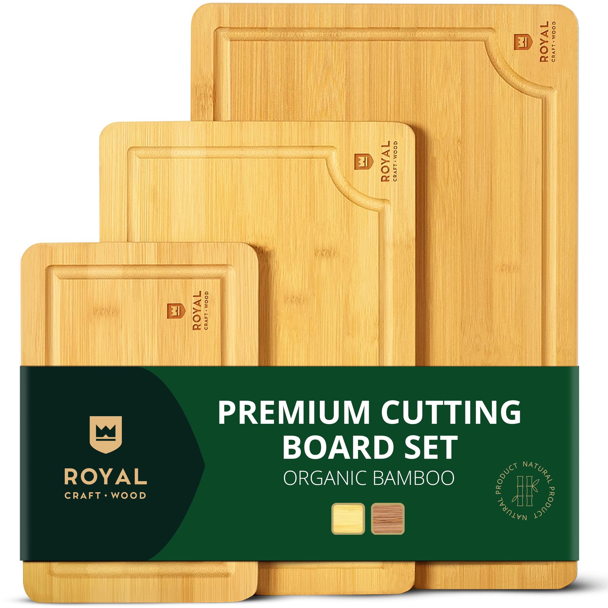 ROYAL CRAFT WOOD Wooden Cutting Boards for Kitchen Meal Prep & Serving - Bamboo Wood Serving Board Set - Charcuterie & Chopping Butcher Block for Meat