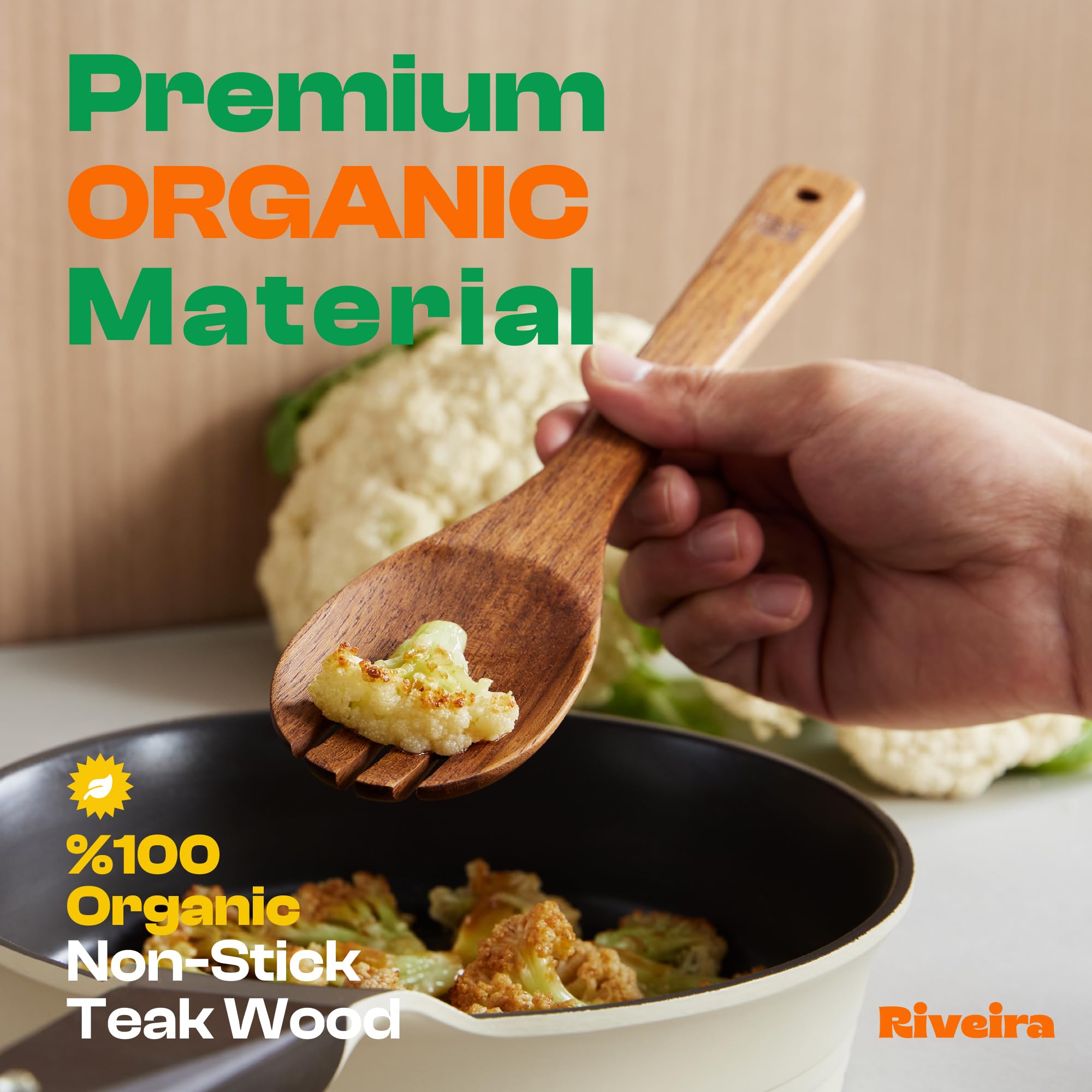 Riveira Premium Brown Bamboo Wooden Spoons for Cooking Set of 9 – Premium Brown Bamboo Wooden Cooking Utensils, Wooden Spatula, Wooden Spoon - Premium Quality Wooden Utensil Set for Non-Toxic Cooking