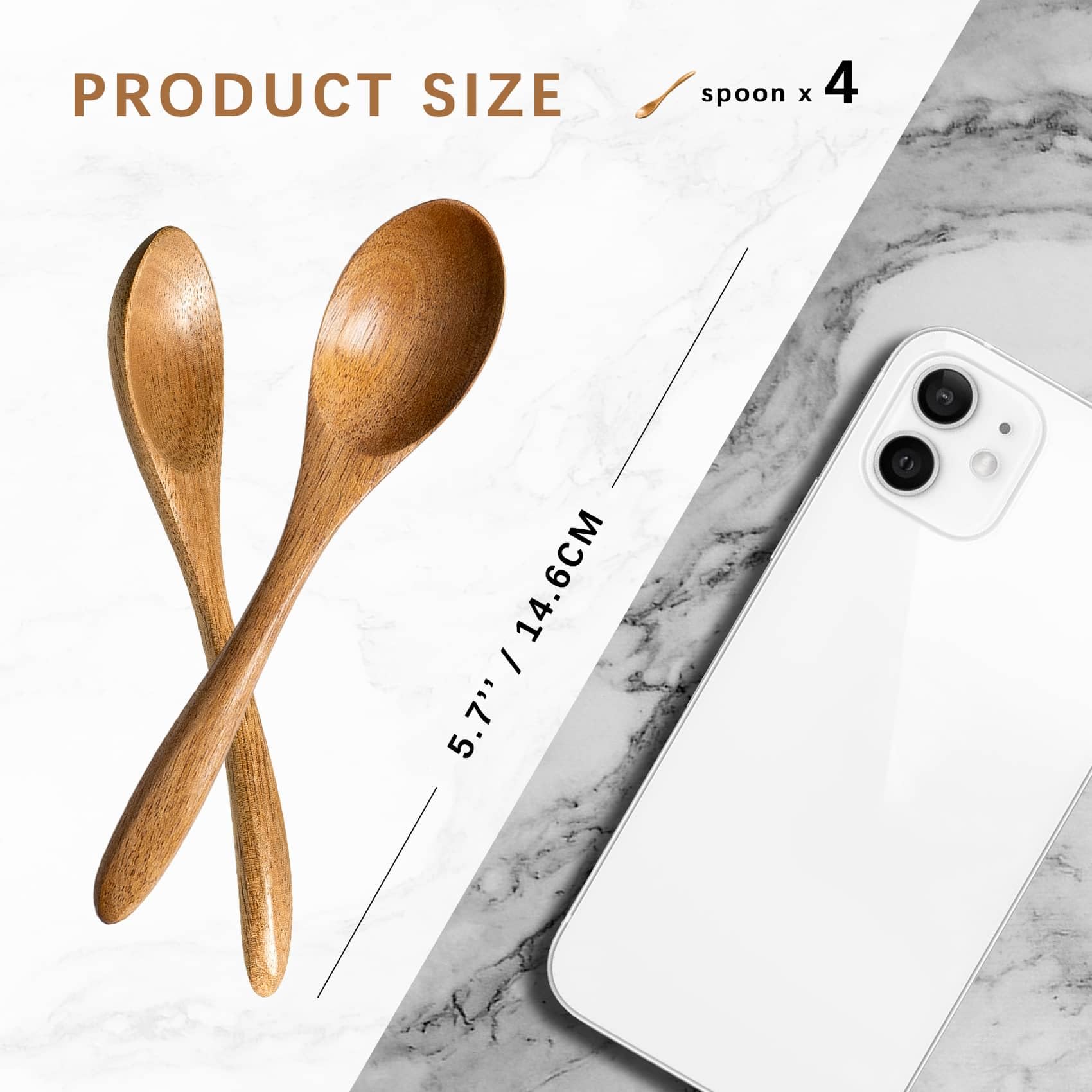 7 PCS Small Wooden Spoons, 5.8 Inch Honey Spoons for Tea, Hardwood Wooden Honey Teaspoon for Coffee, Little Tiny Wood Spoons, Bamboo Table Spoon for stirring, Wooden Spoons for Utensils Set