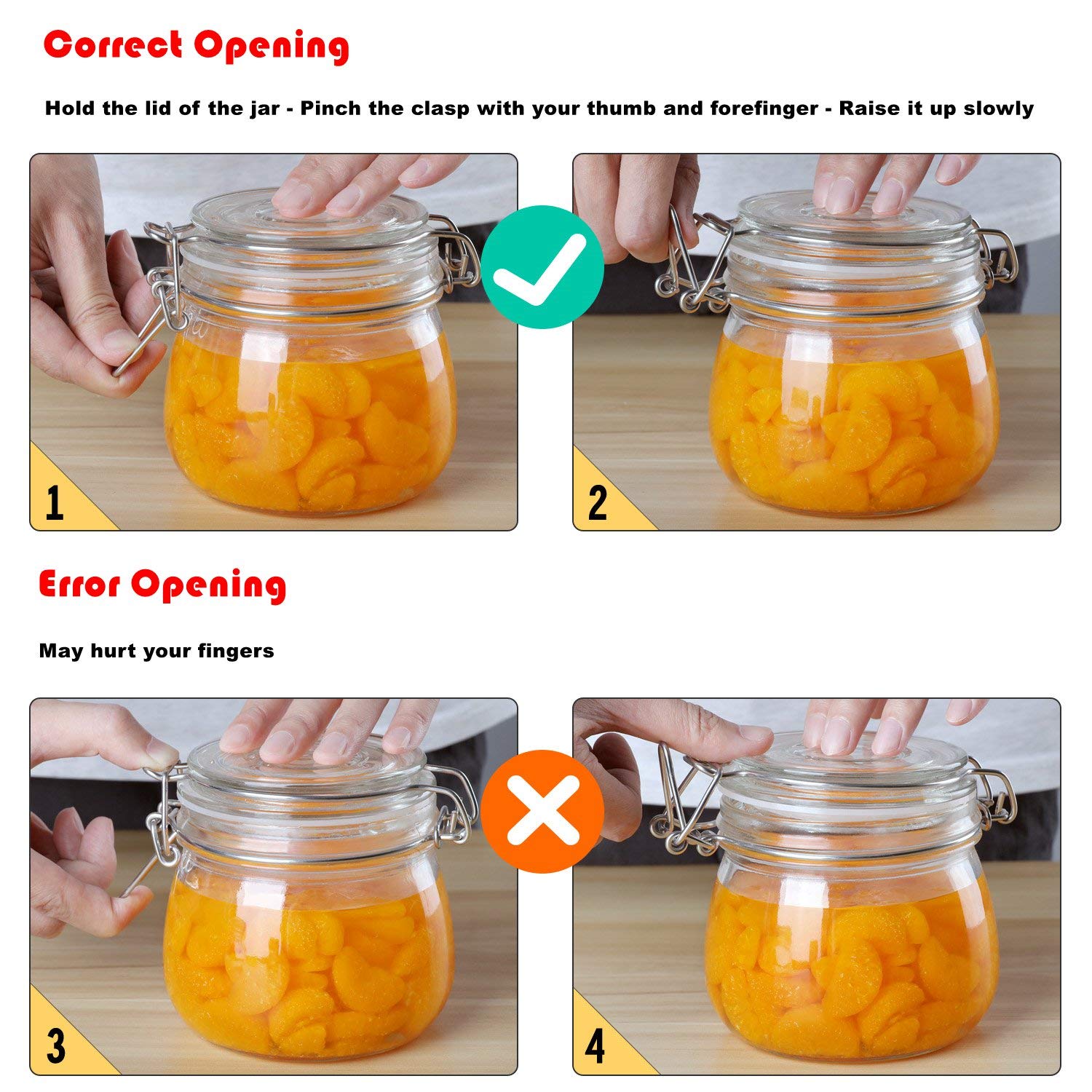 ComSaf Airtight Glass Jars with Lids 17oz Small Food Storage Container Set of 6 - Airtight Canister with Clear Preserving Seal Wire Clip Fastening for Kitchen Canning Pickling Mason jars