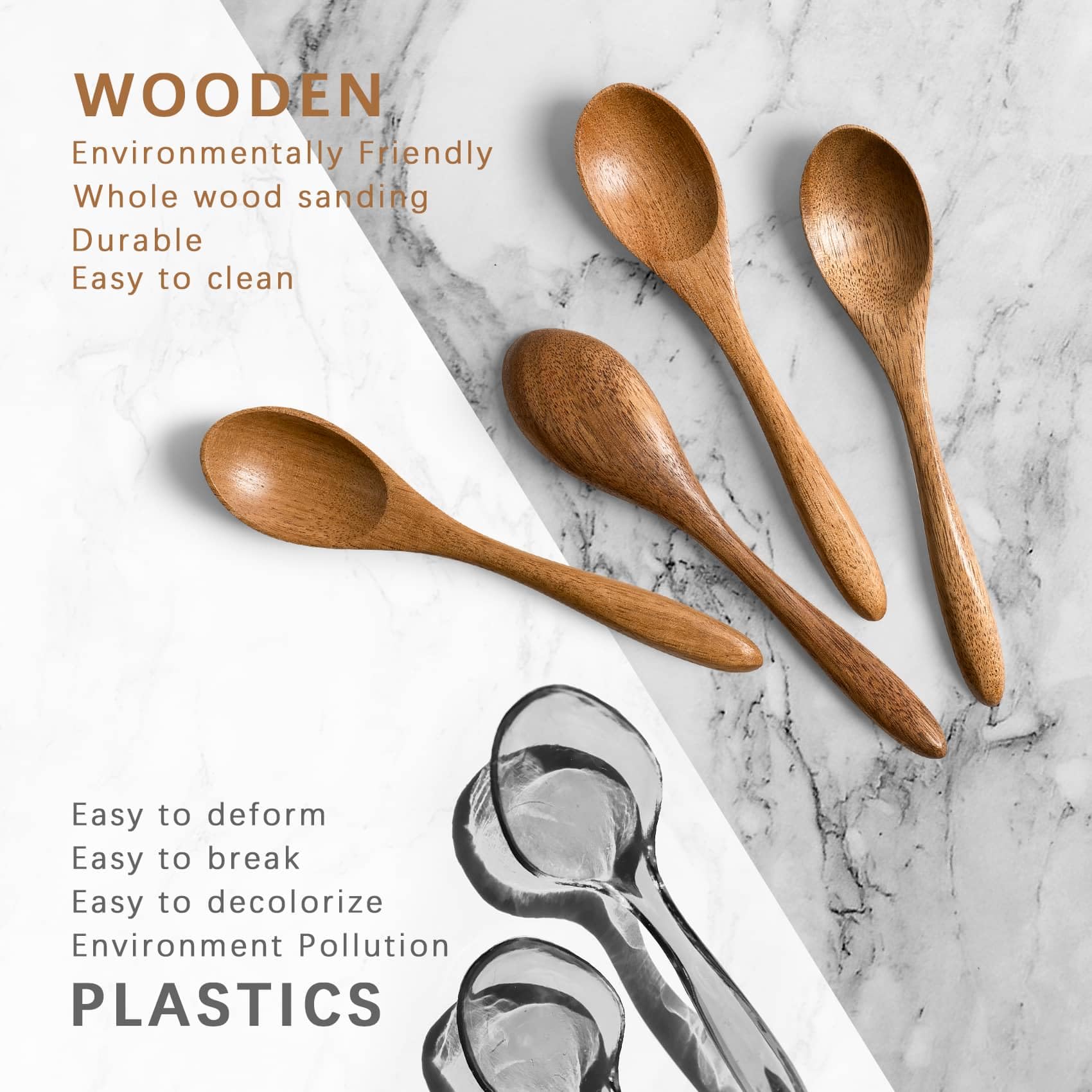 7 PCS Small Wooden Spoons, 5.8 Inch Honey Spoons for Tea, Hardwood Wooden Honey Teaspoon for Coffee, Little Tiny Wood Spoons, Bamboo Table Spoon for stirring, Wooden Spoons for Utensils Set