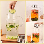 Set of 2 Glass Pitcher with Lid,2 Quart (64 oz / 1.9 Liter) Leak Proof,Glass Water Jugs, BPA-Free,Microwave & Dishwasher Safe Pitcher,Sun & Iced Tea, Sangria,Cold Brew Coffee & More
