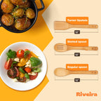 Riveira Premium Brown Bamboo Wooden Spoons for Cooking Set of 9 – Premium Brown Bamboo Wooden Cooking Utensils, Wooden Spatula, Wooden Spoon - Premium Quality Wooden Utensil Set for Non-Toxic Cooking