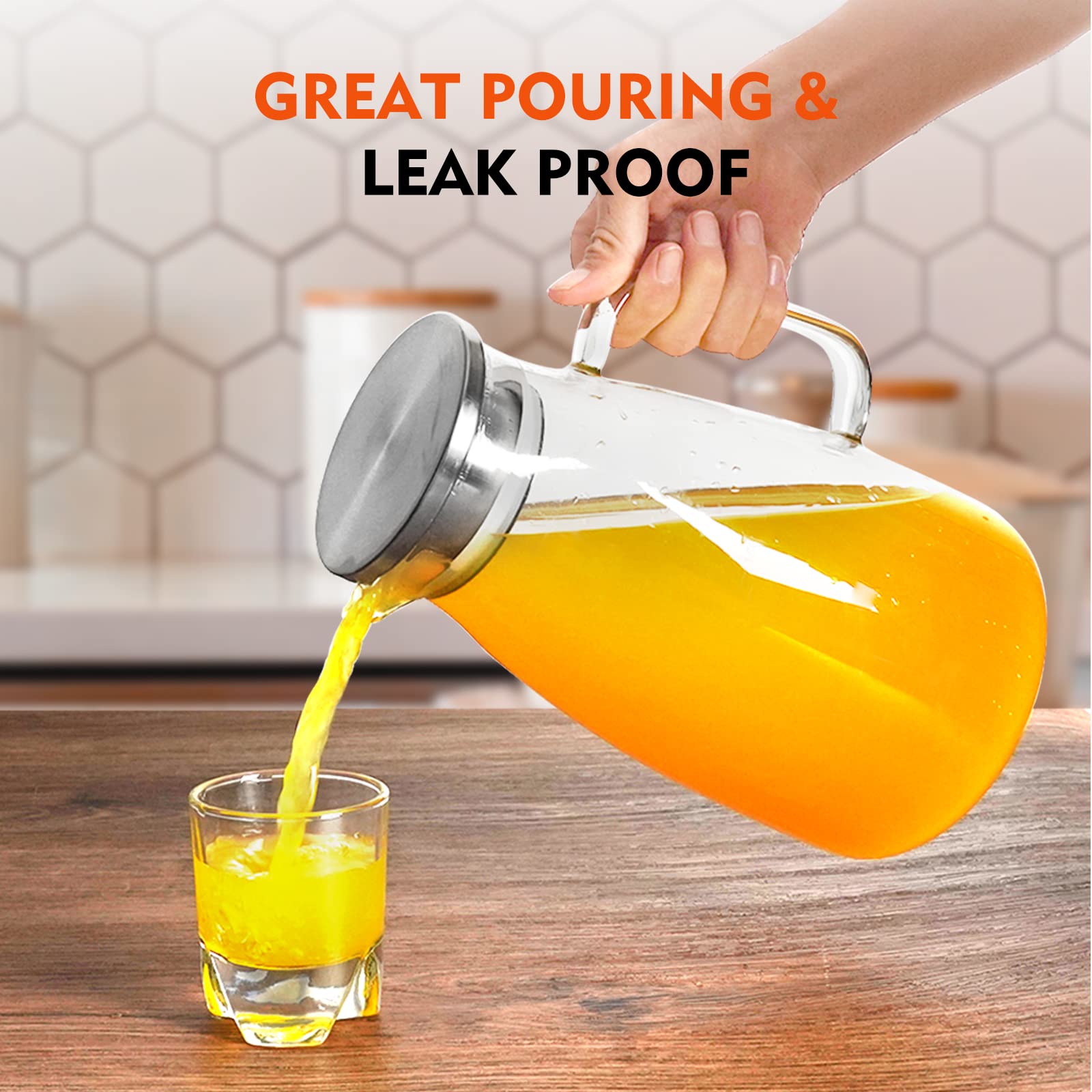 1 Gallon 128oz Glass Pitcher, Water Pitcher with Lid and Spout, Glass Carafe for Hot/Cold Drink, Water Jug for Iced Tea, Coffee, Juice, Milk, Beverage (Extra-Wide Mouth)