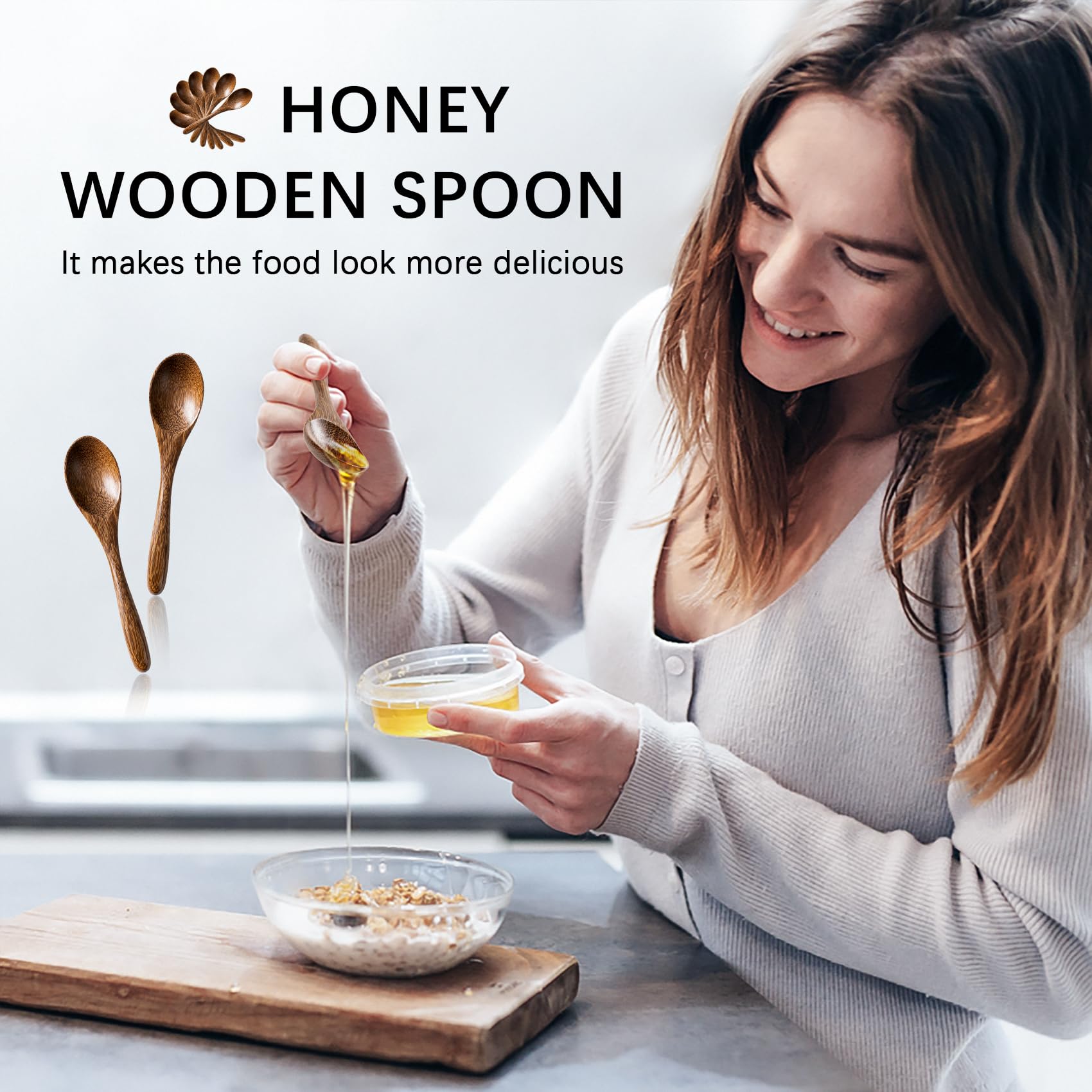 7 PCS Small Wooden Spoons, 5.8 Inch Honey Spoons for Tea, Hardwood Wooden Honey Teaspoon for Coffee, Little Tiny Wood Spoons, Bamboo Table Spoon for stirring, Wooden Spoons for Utensils Set