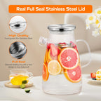 1 Gallon 128oz Glass Pitcher, Water Pitcher with Lid and Spout, Glass Carafe for Hot/Cold Drink, Water Jug for Iced Tea, Coffee, Juice, Milk, Beverage (Extra-Wide Mouth)