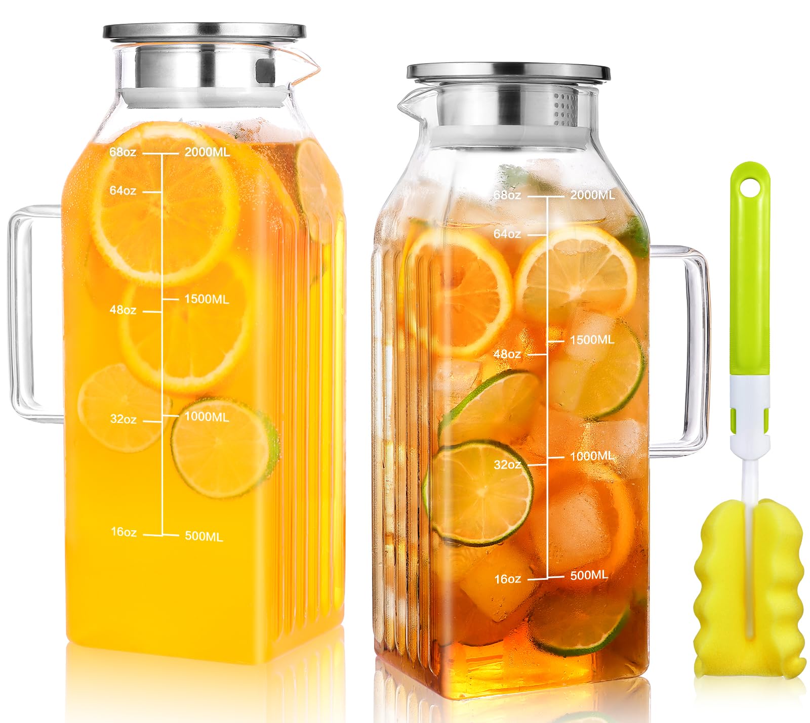 1 Gallon 128oz Glass Pitcher, Water Pitcher with Lid and Spout, Glass Carafe for Hot/Cold Drink, Water Jug for Iced Tea, Coffee, Juice, Milk, Beverage (Extra-Wide Mouth)