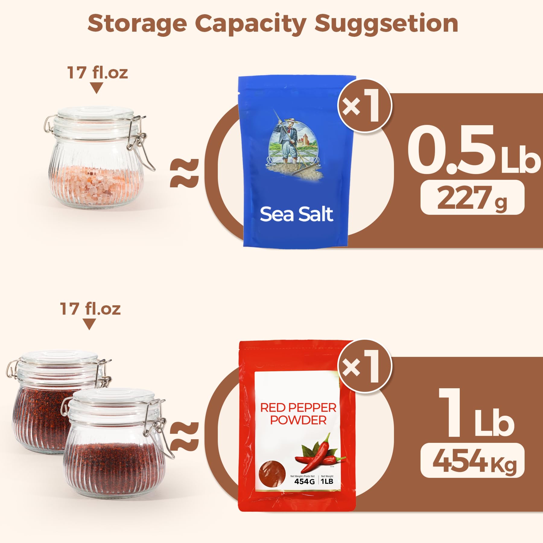 ComSaf Airtight Glass Jars with Lids 17oz Small Food Storage Container Set of 6 - Airtight Canister with Clear Preserving Seal Wire Clip Fastening for Kitchen Canning Pickling Mason jars