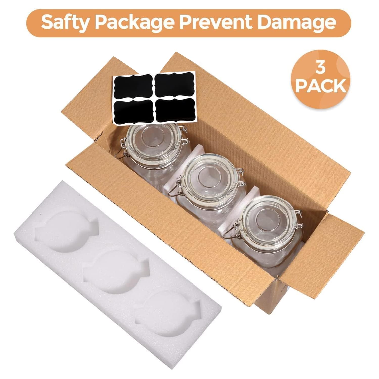 ComSaf Large Glass Jars with Lid 64 oz, Large Mason Jars Set of 3, Glass Canisters with Airtight Lids, Half Gallon Canning Jar with Seal Wire Clip Fastening for Kitchen, Pickle, Flour, Sugar, Cereal