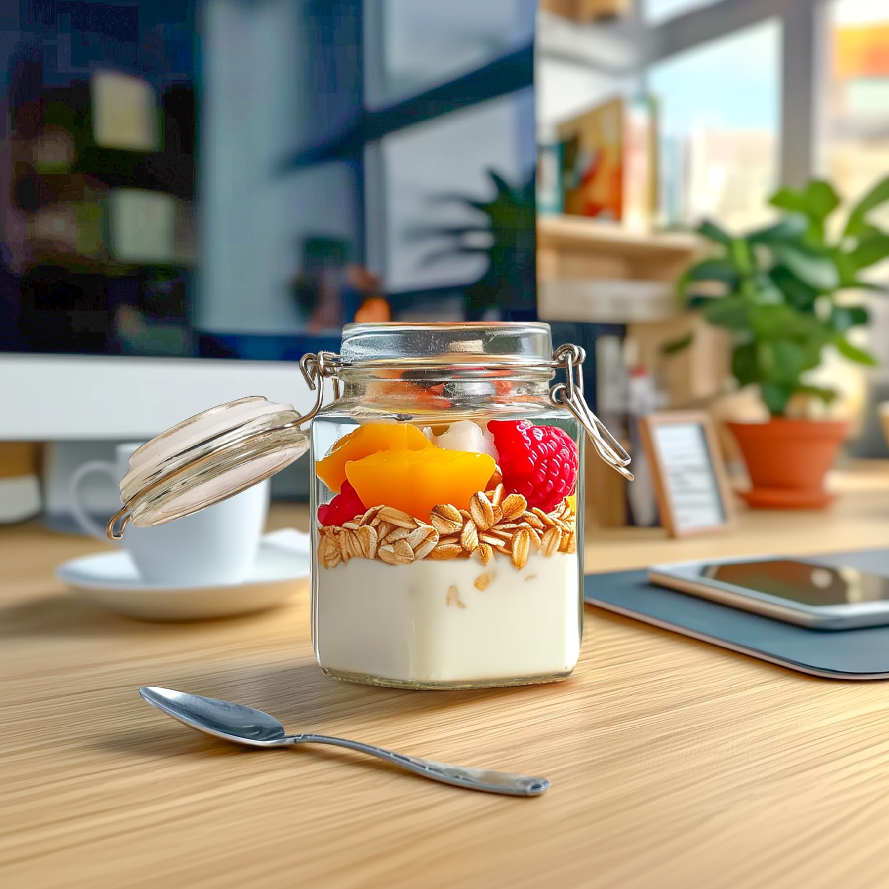 ComSaf Airtight Glass Jars with Lids 17oz Small Food Storage Container Set of 6 - Airtight Canister with Clear Preserving Seal Wire Clip Fastening for Kitchen Canning Pickling Mason jars