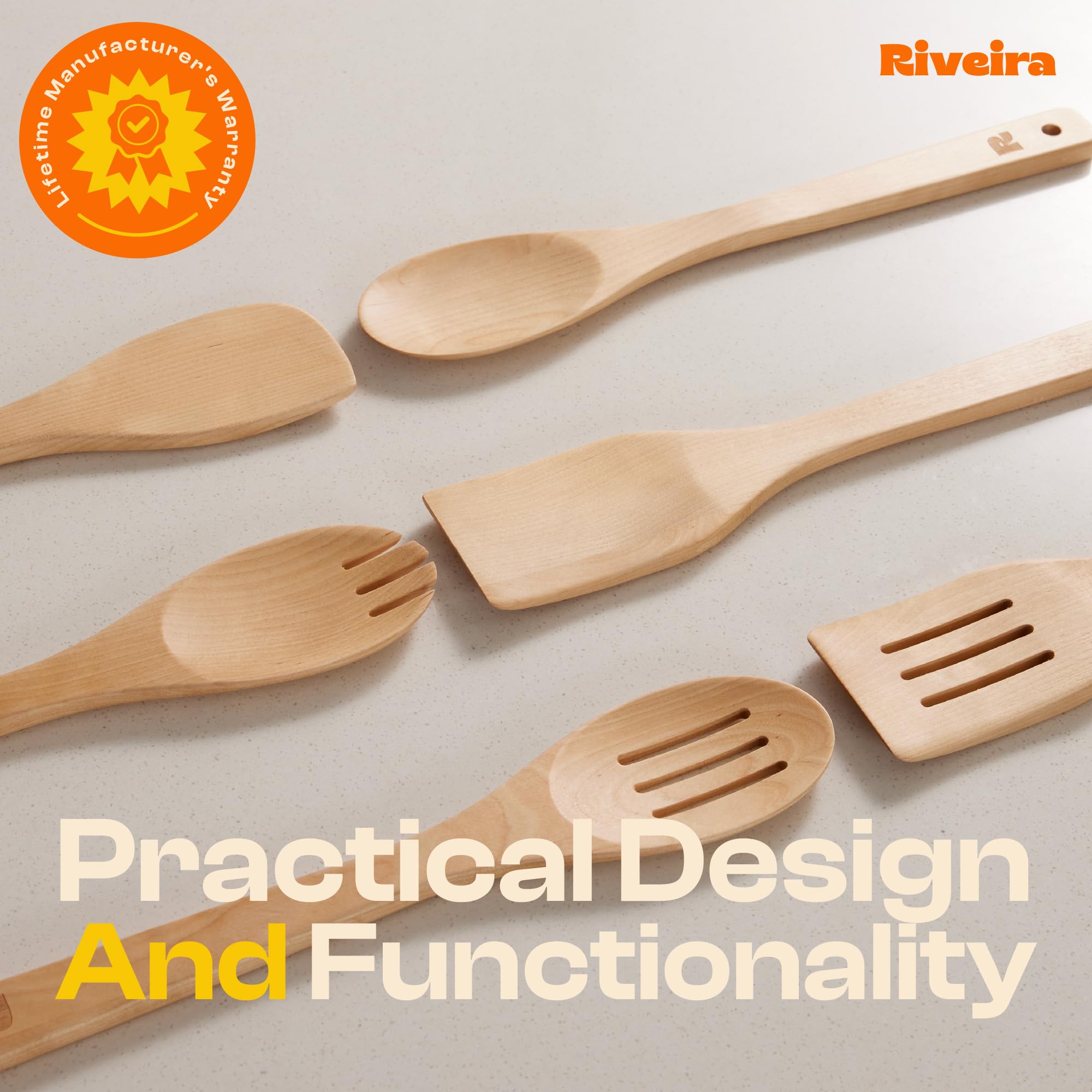 Riveira Premium Brown Bamboo Wooden Spoons for Cooking Set of 9 – Premium Brown Bamboo Wooden Cooking Utensils, Wooden Spatula, Wooden Spoon - Premium Quality Wooden Utensil Set for Non-Toxic Cooking
