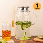 Set of 2 Glass Pitcher with Lid,2 Quart (64 oz / 1.9 Liter) Leak Proof,Glass Water Jugs, BPA-Free,Microwave & Dishwasher Safe Pitcher,Sun & Iced Tea, Sangria,Cold Brew Coffee & More
