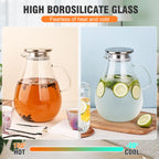 Set of 2 Glass Pitcher with Lid,2 Quart (64 oz / 1.9 Liter) Leak Proof,Glass Water Jugs, BPA-Free,Microwave & Dishwasher Safe Pitcher,Sun & Iced Tea, Sangria,Cold Brew Coffee & More