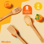 Riveira Premium Brown Bamboo Wooden Spoons for Cooking Set of 9 – Premium Brown Bamboo Wooden Cooking Utensils, Wooden Spatula, Wooden Spoon - Premium Quality Wooden Utensil Set for Non-Toxic Cooking