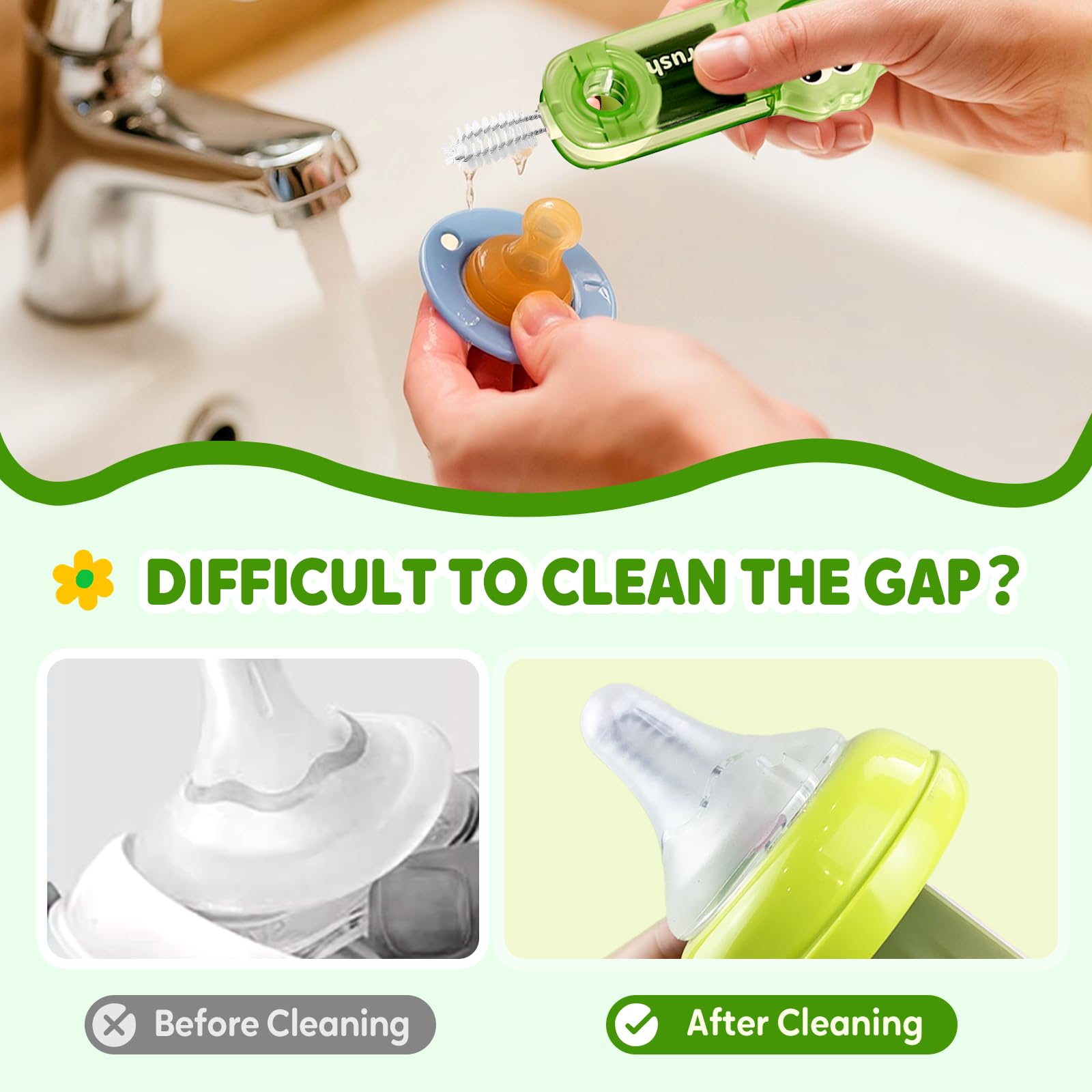 3 in 1 Cup Lid Cleaning Brush, 2024 Multifunctional Crevice Portable Cup Lid Cleaning Brush for Bottle Gap Tight Spaces Cup (B-Green)