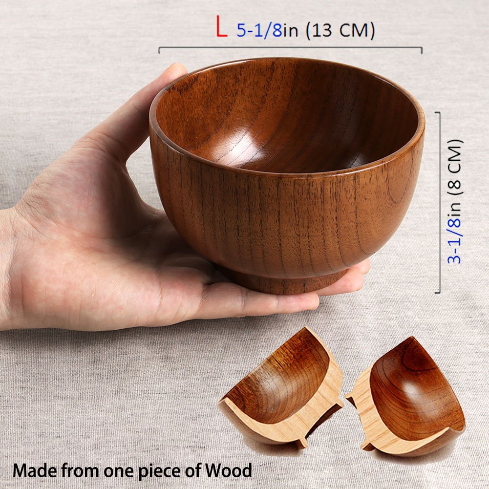 Handmade Wood Bowl, Mug, for Rice, Soup, Dip, Coffee, Tea, Decoration (4PCS Jujube Bowls, M: 4.5'' Dia x 2.6'' High)