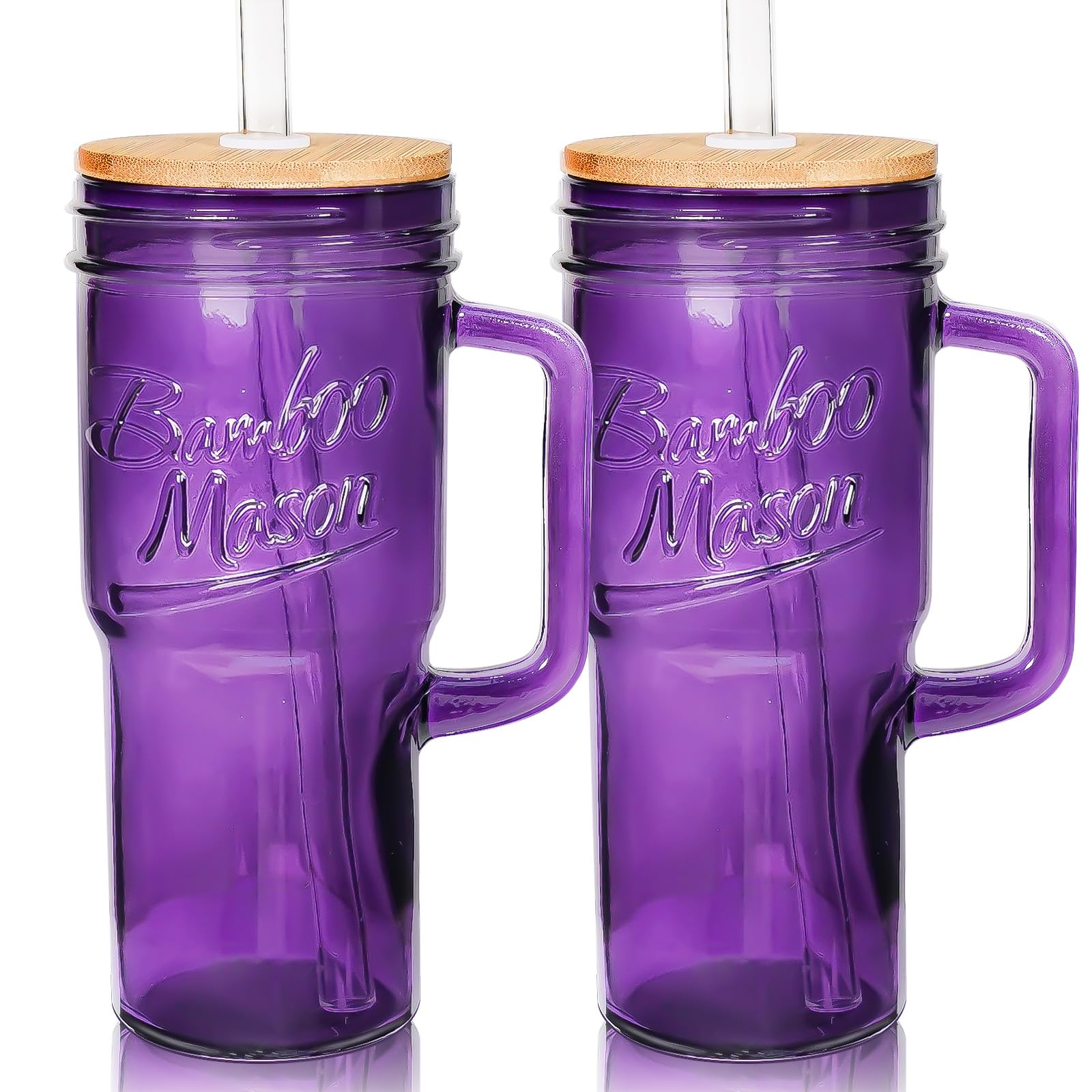 ANOTION Glass Cups with Lids and Straws - 40 Oz Tumbler with Handle and Straw Glass Water Bottles Drinking Glasses with Straws Iced Coffee Cups Travel Coffee Mug Smoothie Tumbler