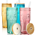 ANOTION Glass Cups with Lids and Straws - 40 Oz Tumbler with Handle and Straw Glass Water Bottles Drinking Glasses with Straws Iced Coffee Cups Travel Coffee Mug Smoothie Tumbler