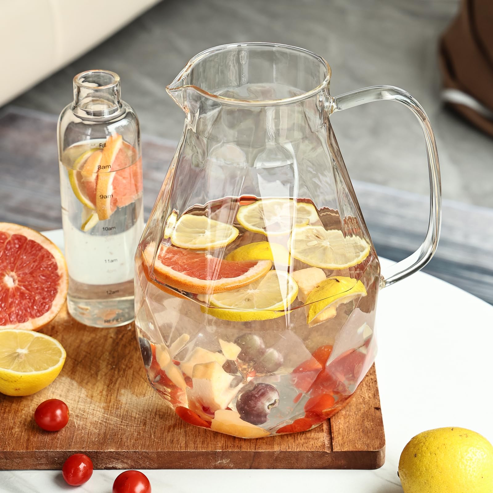 Set of 2 Glass Pitcher with Lid,2 Quart (64 oz / 1.9 Liter) Leak Proof,Glass Water Jugs, BPA-Free,Microwave & Dishwasher Safe Pitcher,Sun & Iced Tea, Sangria,Cold Brew Coffee & More