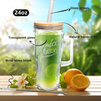 ANOTION Glass Cups with Lids and Straws - 40 Oz Tumbler with Handle and Straw Glass Water Bottles Drinking Glasses with Straws Iced Coffee Cups Travel Coffee Mug Smoothie Tumbler
