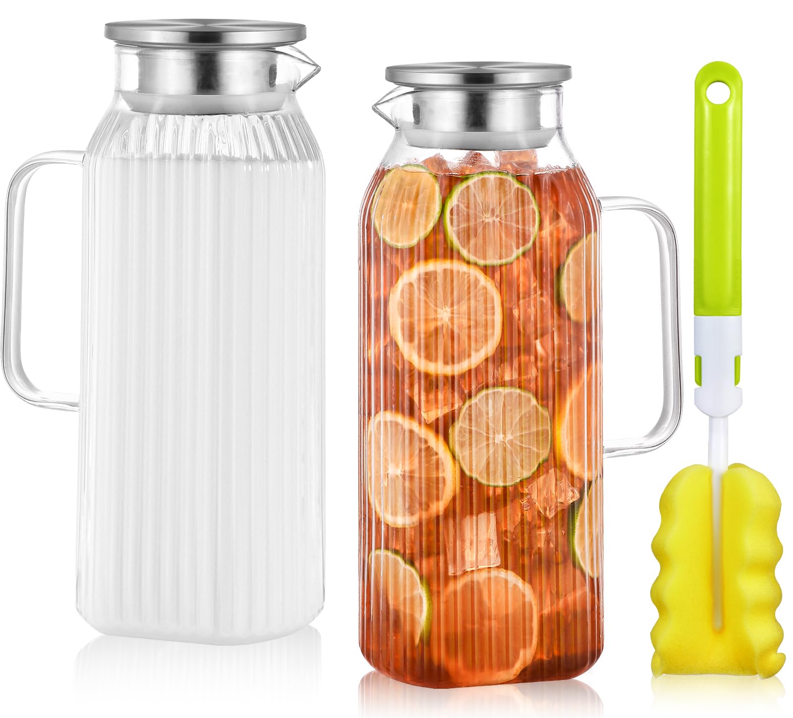 1 Gallon 128oz Glass Pitcher, Water Pitcher with Lid and Spout, Glass Carafe for Hot/Cold Drink, Water Jug for Iced Tea, Coffee, Juice, Milk, Beverage (Extra-Wide Mouth)