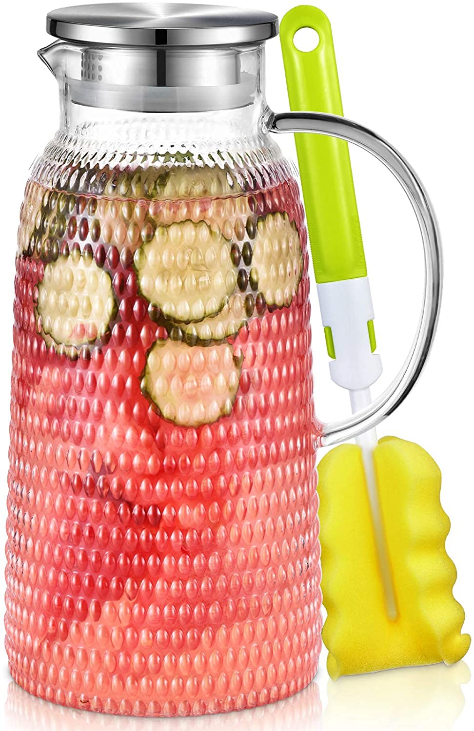 1 Gallon 128oz Glass Pitcher, Water Pitcher with Lid and Spout, Glass Carafe for Hot/Cold Drink, Water Jug for Iced Tea, Coffee, Juice, Milk, Beverage (Extra-Wide Mouth)