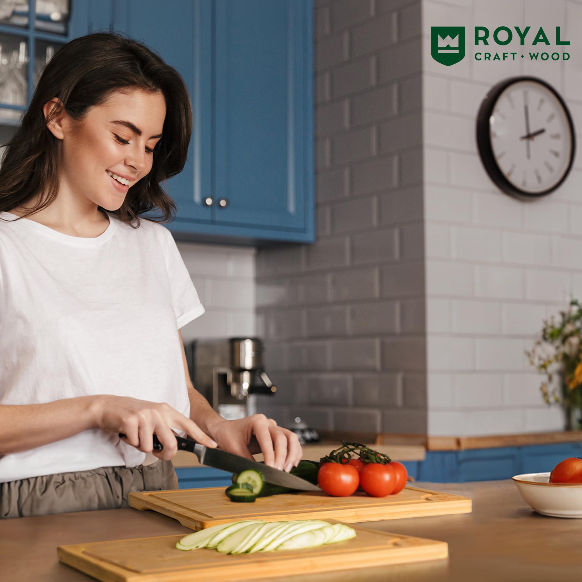 ROYAL CRAFT WOOD Wooden Cutting Boards for Kitchen Meal Prep & Serving - Bamboo Wood Serving Board Set - Charcuterie & Chopping Butcher Block for Meat