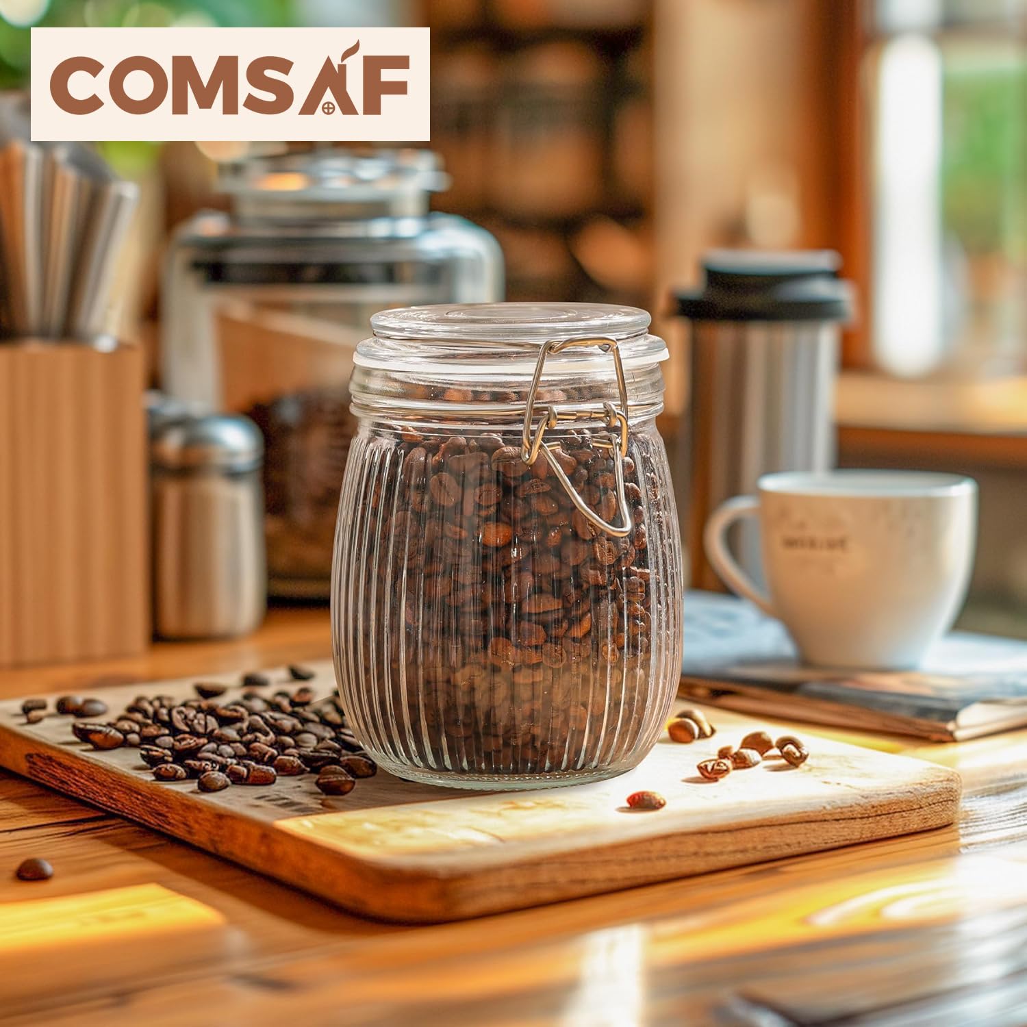 ComSaf Airtight Glass Jars with Lids 17oz Small Food Storage Container Set of 6 - Airtight Canister with Clear Preserving Seal Wire Clip Fastening for Kitchen Canning Pickling Mason jars